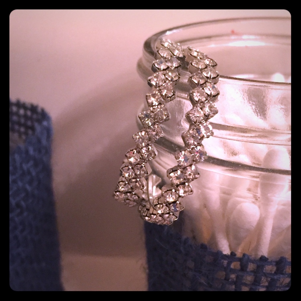 White rhinestone hoop earrings